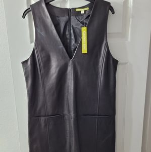 Gianni Bini Black V-Neck Leather Dress Size Large